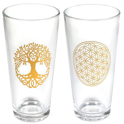 Set de Vasos Sagrados: Árbol de la Vida y Flor de la Vida (2 piezas, 480ml)